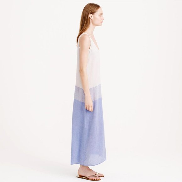 J Crew Maxi Dress White Blue Metallic Stripe S - Picture 8 of 11